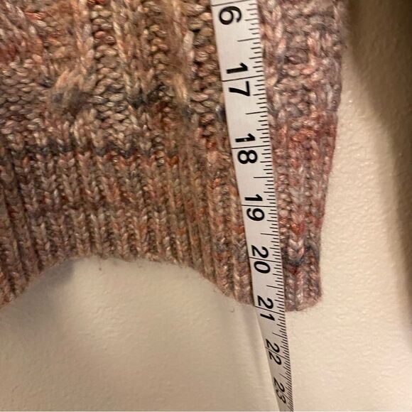 Gap grey pink Cable knit mock neck chunky wool alpaca fisherman sweater S - Picture 7 of 10